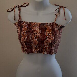 Orange and white waffle crop top with straps tied in loops Small SANS SOUCI